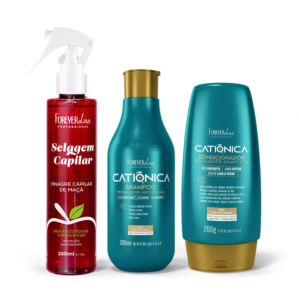 Vinagre Capilar + Shampoo e Condicionador Catiônica Forever Liss