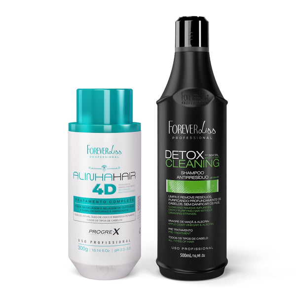 Kit AlinhaHair 4D 300g Realinhamento Completo + Shampoo Detox Forever Liss